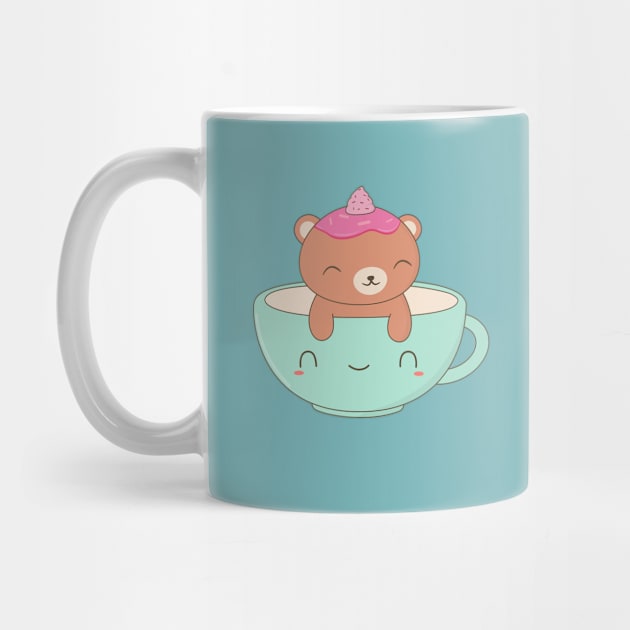 Kawaii Brown Bear Coffee Lover T-Shirt by happinessinatee